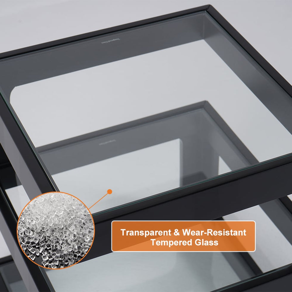 HMR - Modern Glass End Table with 3 Tiers