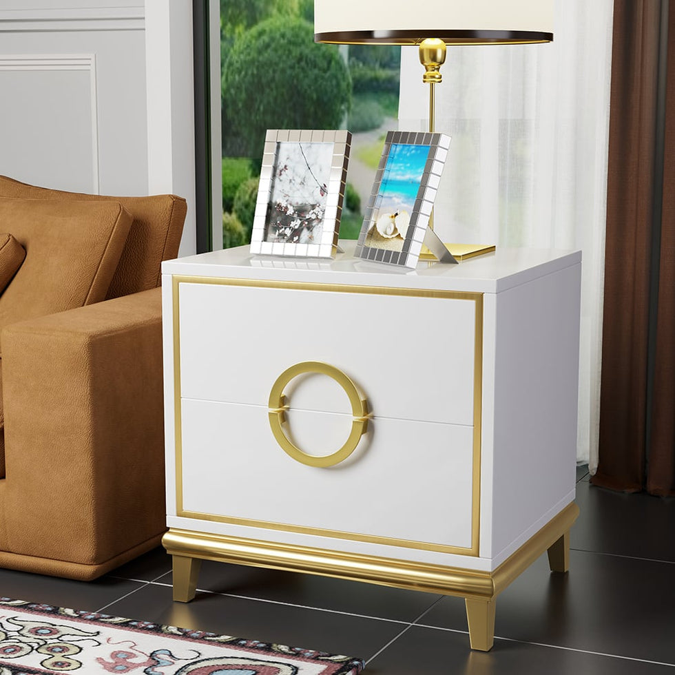 HMR - Tile Modern Nightstand with 2 Drawers