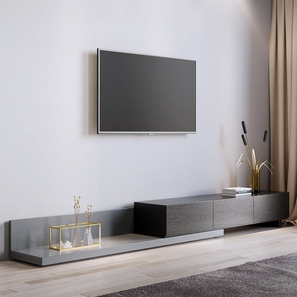HMR - Crator Kayla Extendable TV Stand Media Console with 3-Drawer in Black and Gray
