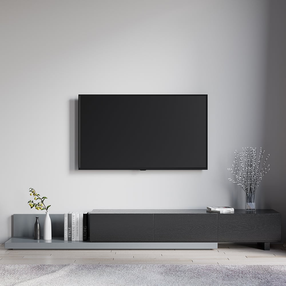 HMR - Crator Kayla Extendable TV Stand Media Console with 3-Drawer in Black and Gray