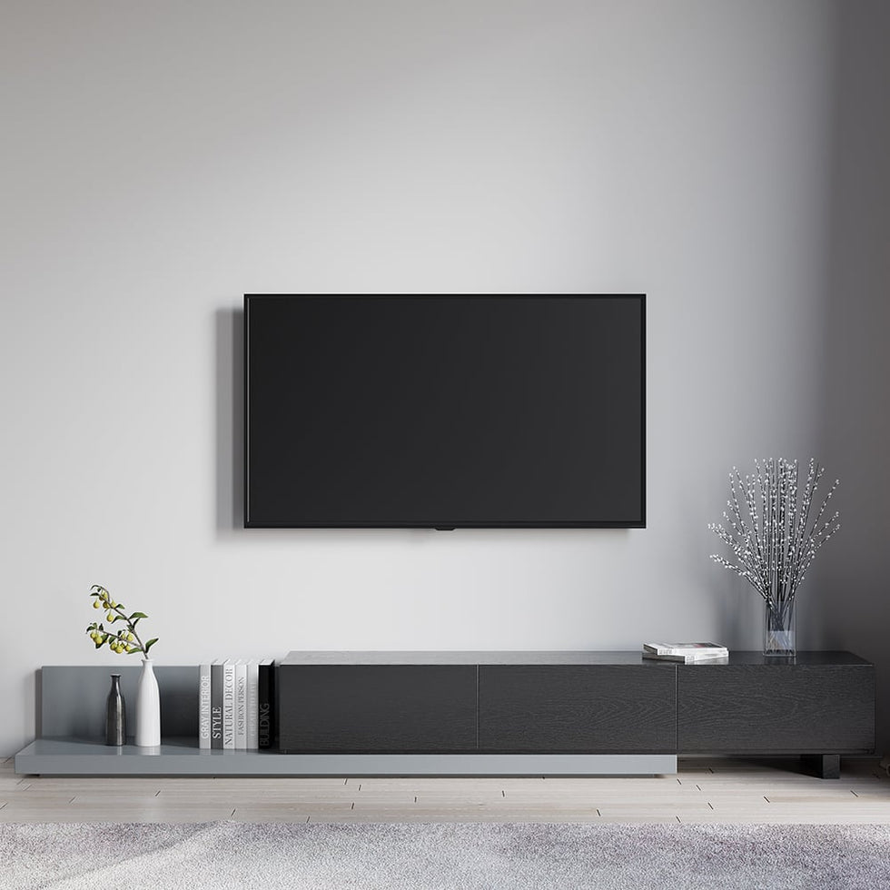 HMR - Crator Kayla Extendable TV Stand Media Console with 3-Drawer in Black and Gray