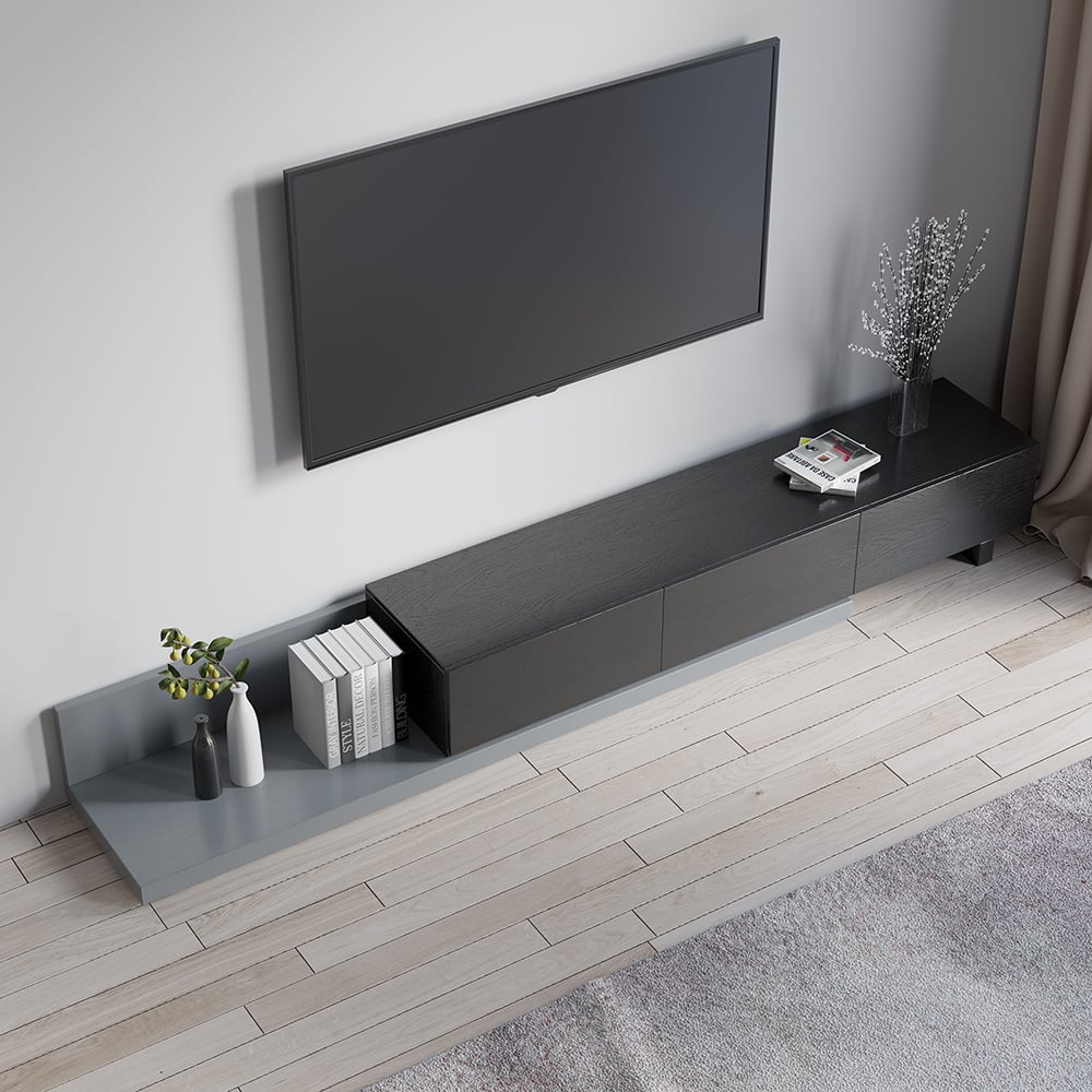 HMR - Crator Kayla Extendable TV Stand Media Console with 3-Drawer in Black and Gray
