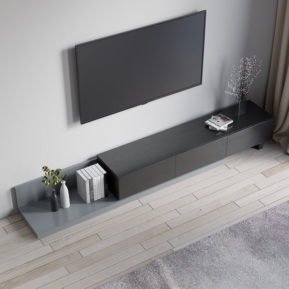 HMR - Crator Kayla Extendable TV Stand Media Console with 3-Drawer in Black and Gray