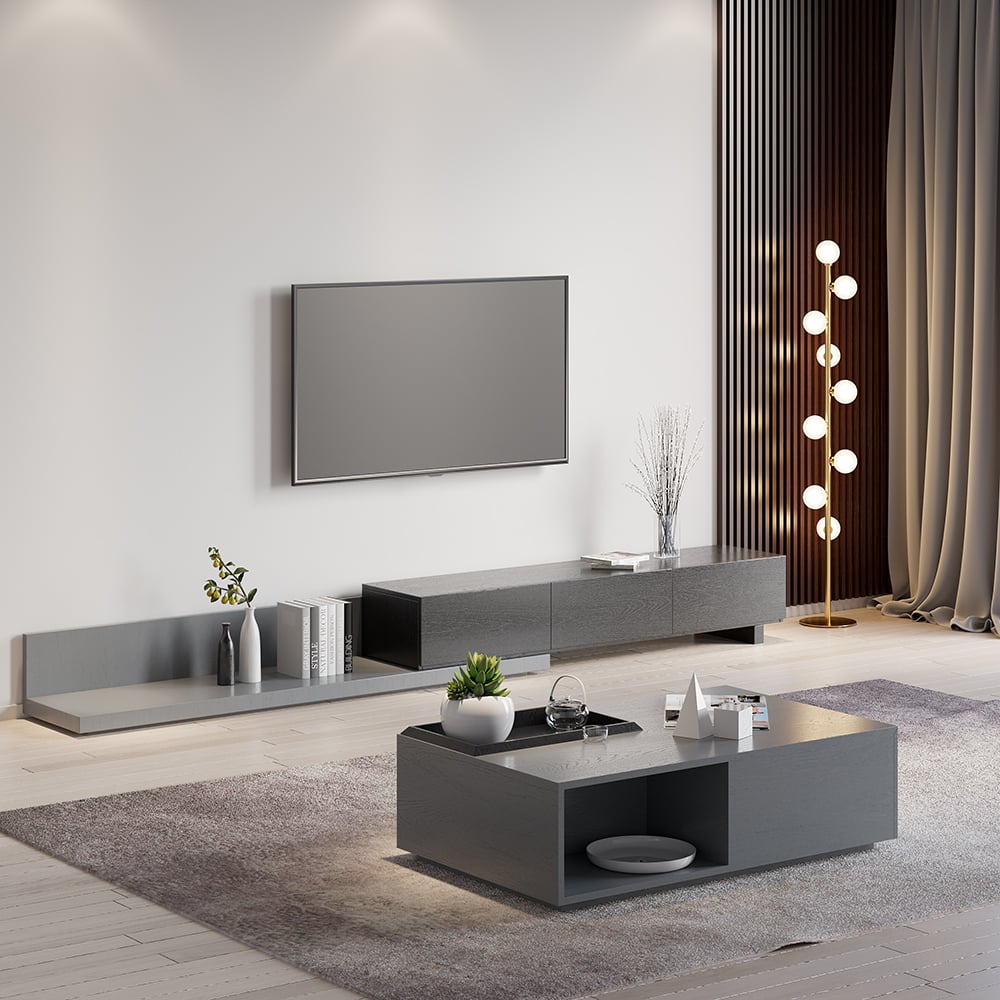 HMR - Crator Kayla Extendable TV Stand Media Console with 3-Drawer in Black and Gray