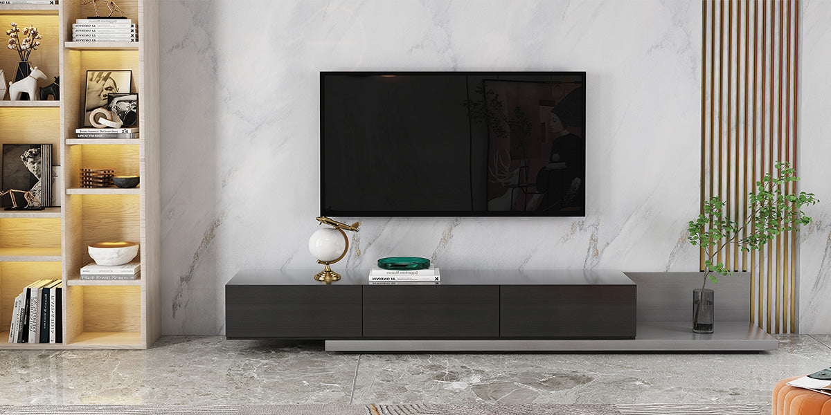 HMR - Crator Kayla Extendable TV Stand Media Console with 3-Drawer in Black and Gray
