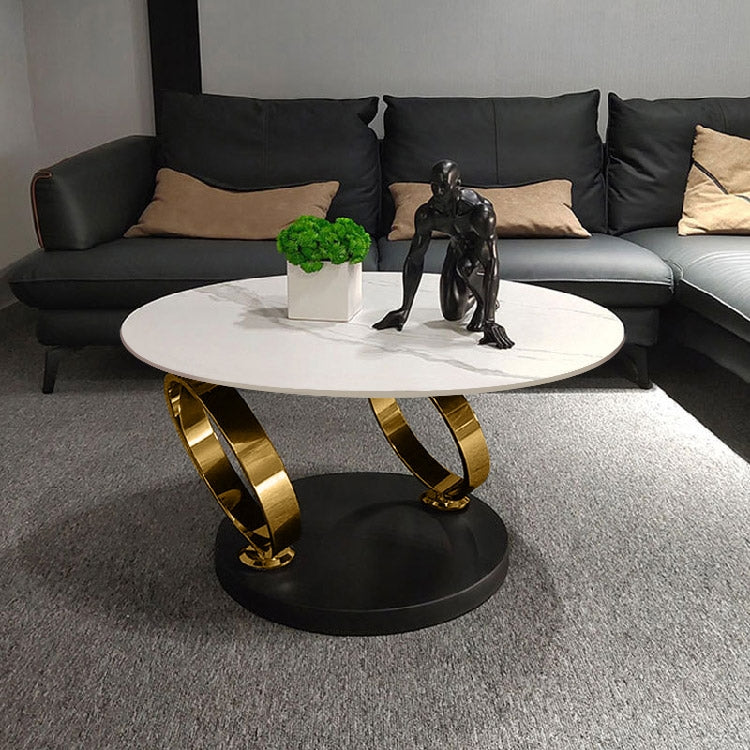 HMR - Modern Extendable Coffee Table with Ring-Shaped Metal Pedestal