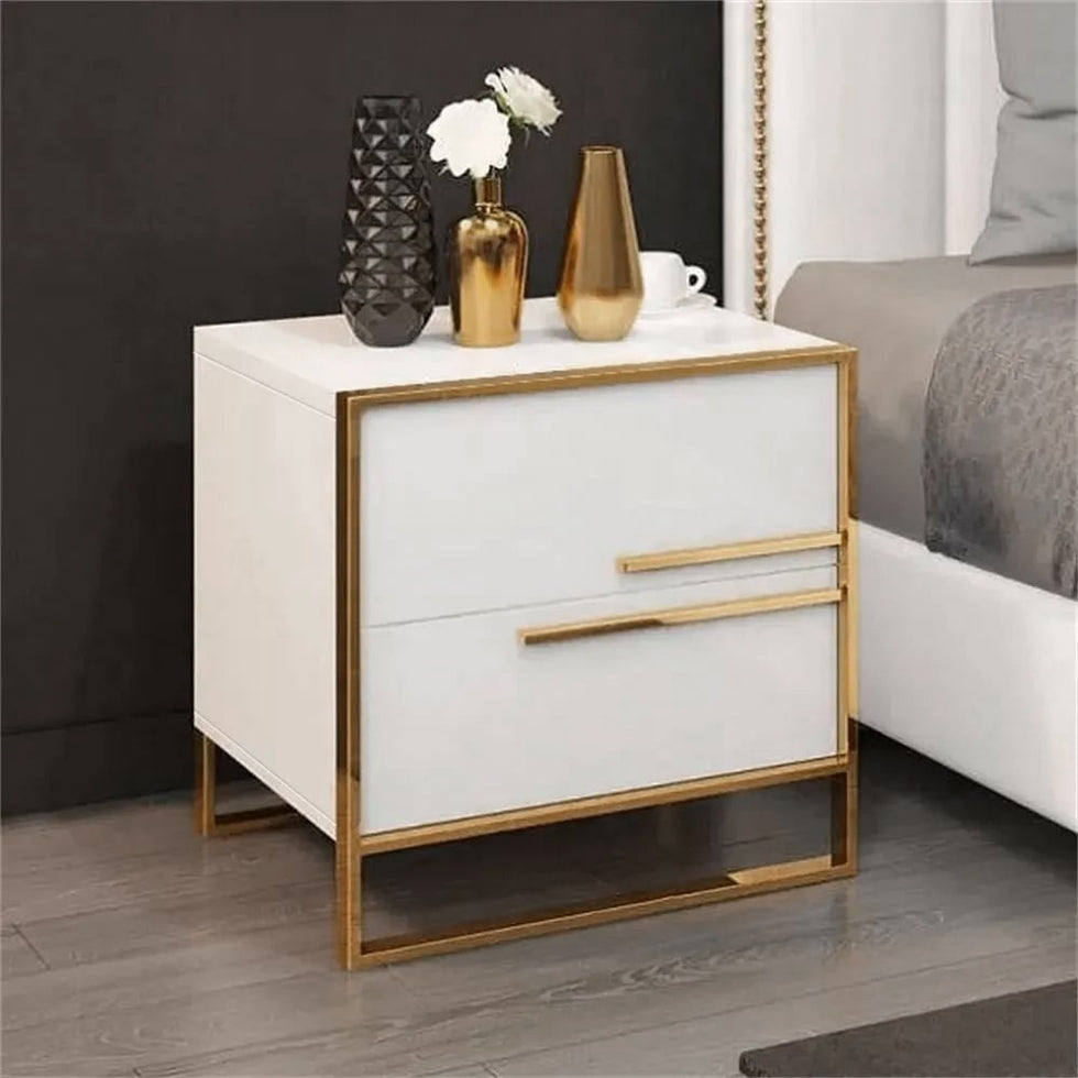 HMR - Cylina Series Modern Square Nightstand with 2 Drawers