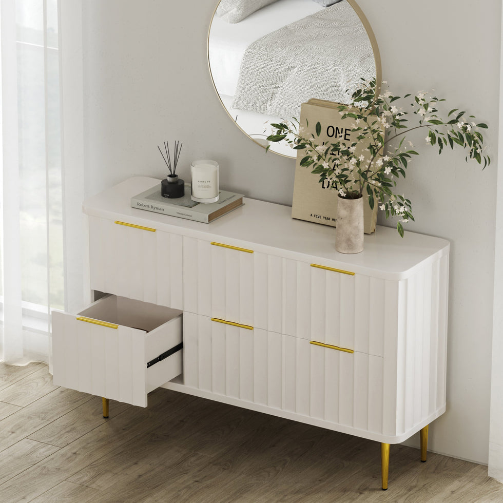 HMR - 6-Drawer Bedroom Dresser in Gold