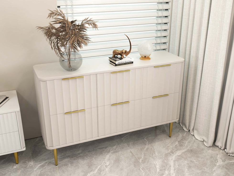HMR - 6-Drawer Bedroom Dresser in Gold