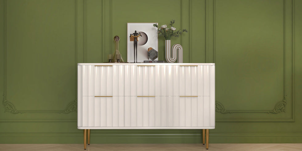 HMR - 6-Drawer Bedroom Dresser in Gold