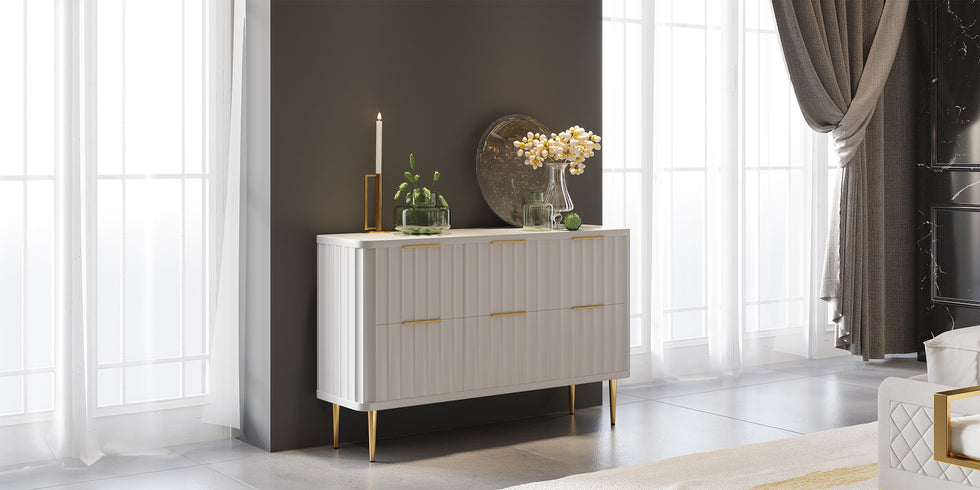 HMR - 6-Drawer Bedroom Dresser in Gold