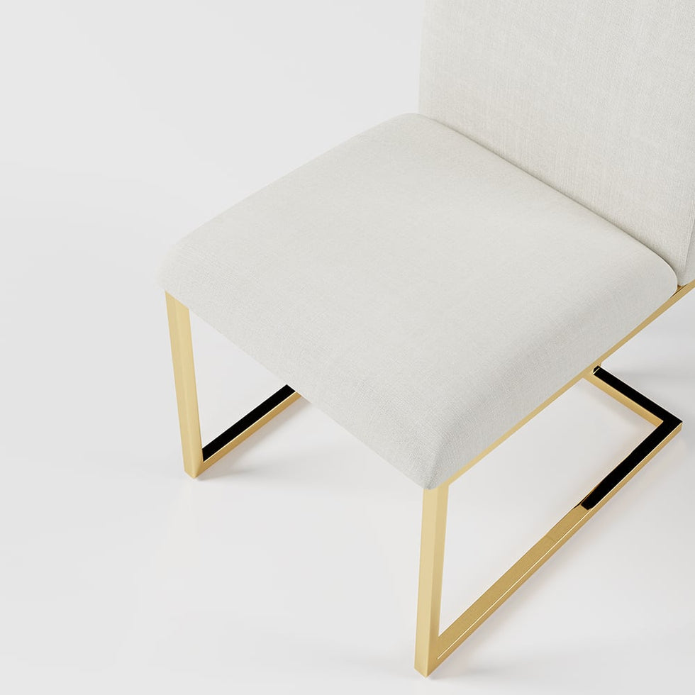 HMR - Modern Linen Upholstered Dining Chair with Stainless Steel Leg (Set of 2) in Beige