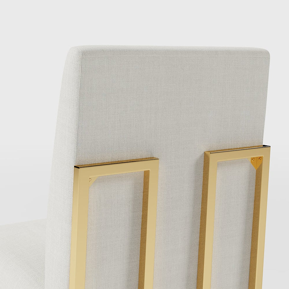HMR - Modern Linen Upholstered Dining Chair with Stainless Steel Leg (Set of 2) in Beige