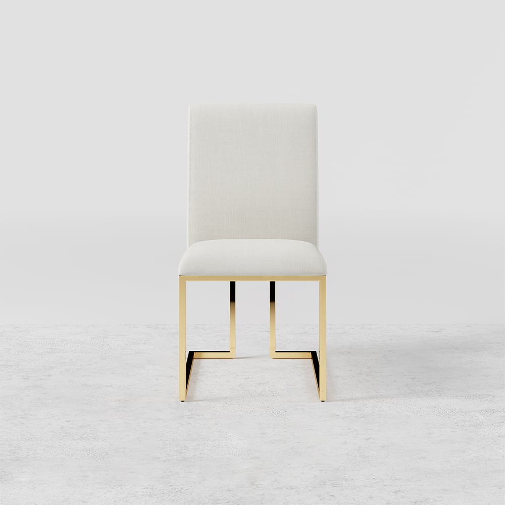 HMR - Modern Linen Upholstered Dining Chair with Stainless Steel Leg (Set of 2) in Beige