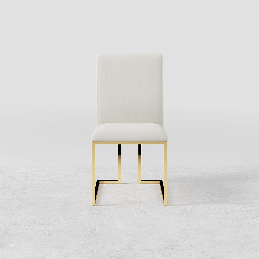 HMR - Modern Linen Upholstered Dining Chair with Stainless Steel Leg (Set of 2) in Beige