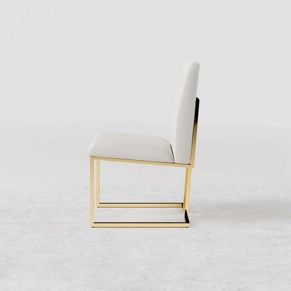 HMR - Modern Linen Upholstered Dining Chair with Stainless Steel Leg (Set of 2) in Beige