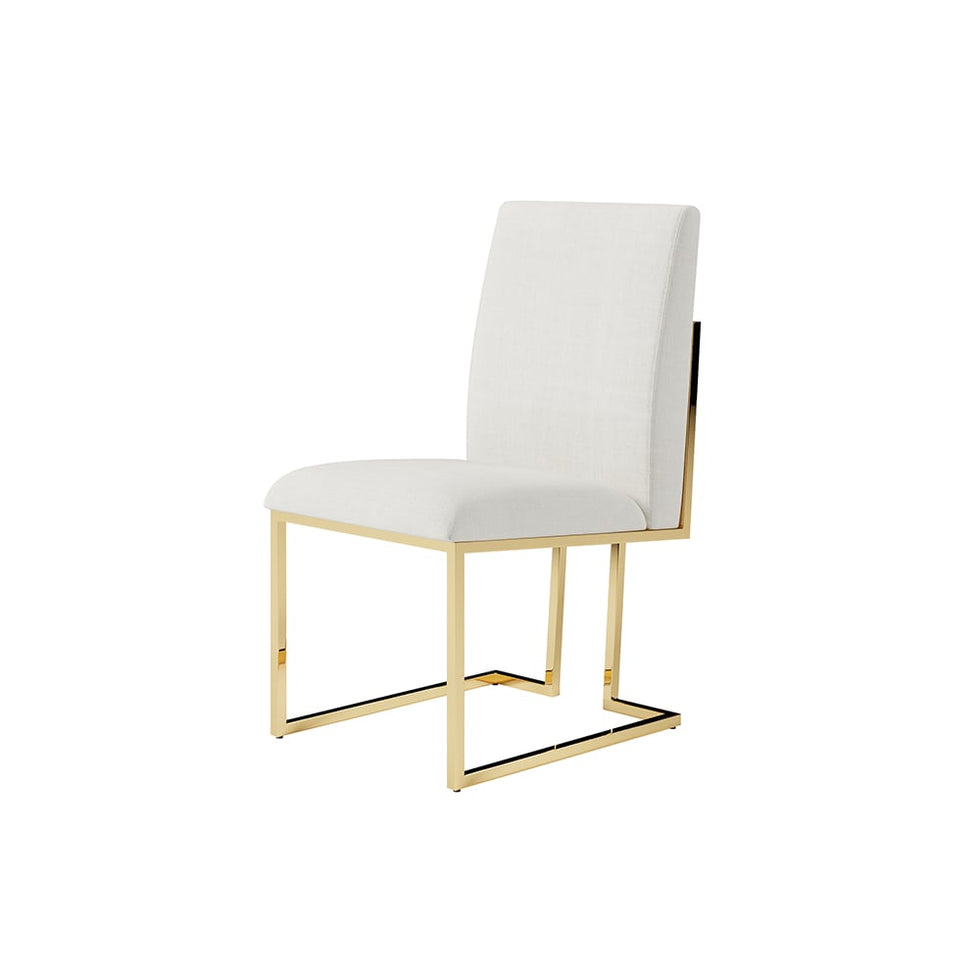 HMR - Modern Linen Upholstered Dining Chair with Stainless Steel Leg (Set of 2) in Beige