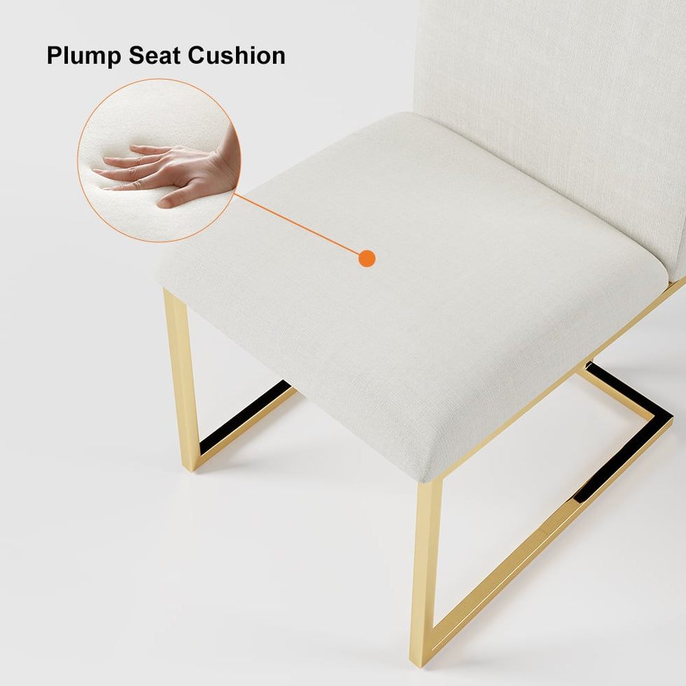 HMR - Modern Linen Upholstered Dining Chair with Stainless Steel Leg (Set of 2) in Beige