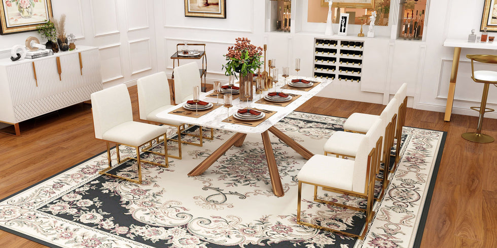 HMR - Modern Linen Upholstered Dining Chair with Stainless Steel Leg (Set of 2) in Beige
