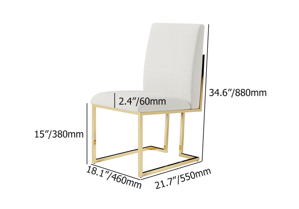 HMR - Modern Linen Upholstered Dining Chair with Stainless Steel Leg (Set of 2) in Beige