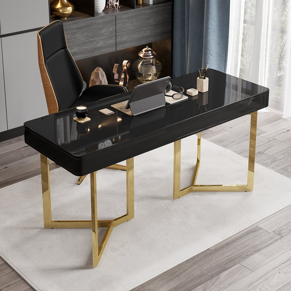 HMR - Modern 55" Office Desk with Gold Tripod Base