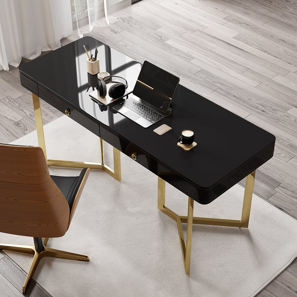 HMR - Modern 55" Office Desk with Gold Tripod Base