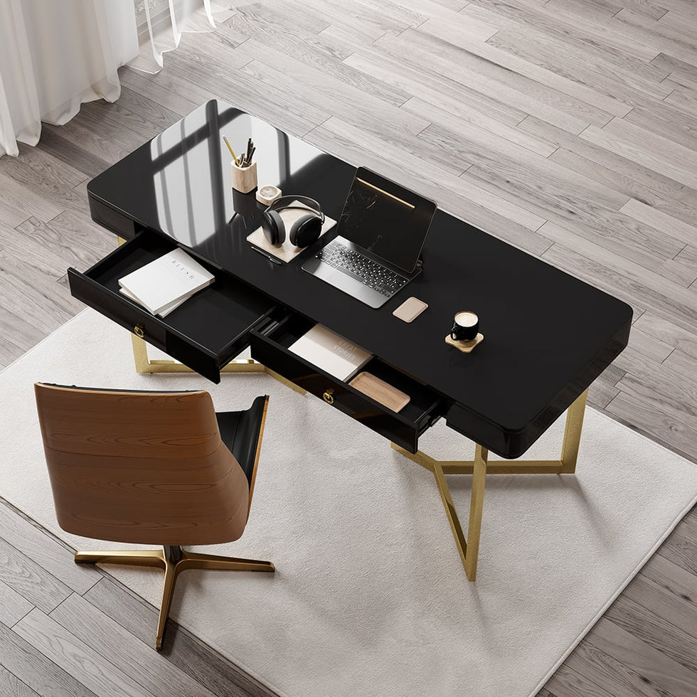HMR - Modern 55" Office Desk with Gold Tripod Base