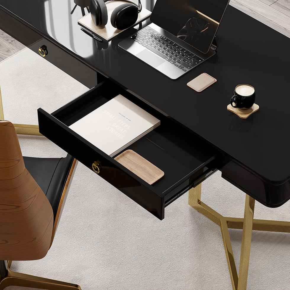 HMR - Modern 55" Office Desk with Gold Tripod Base