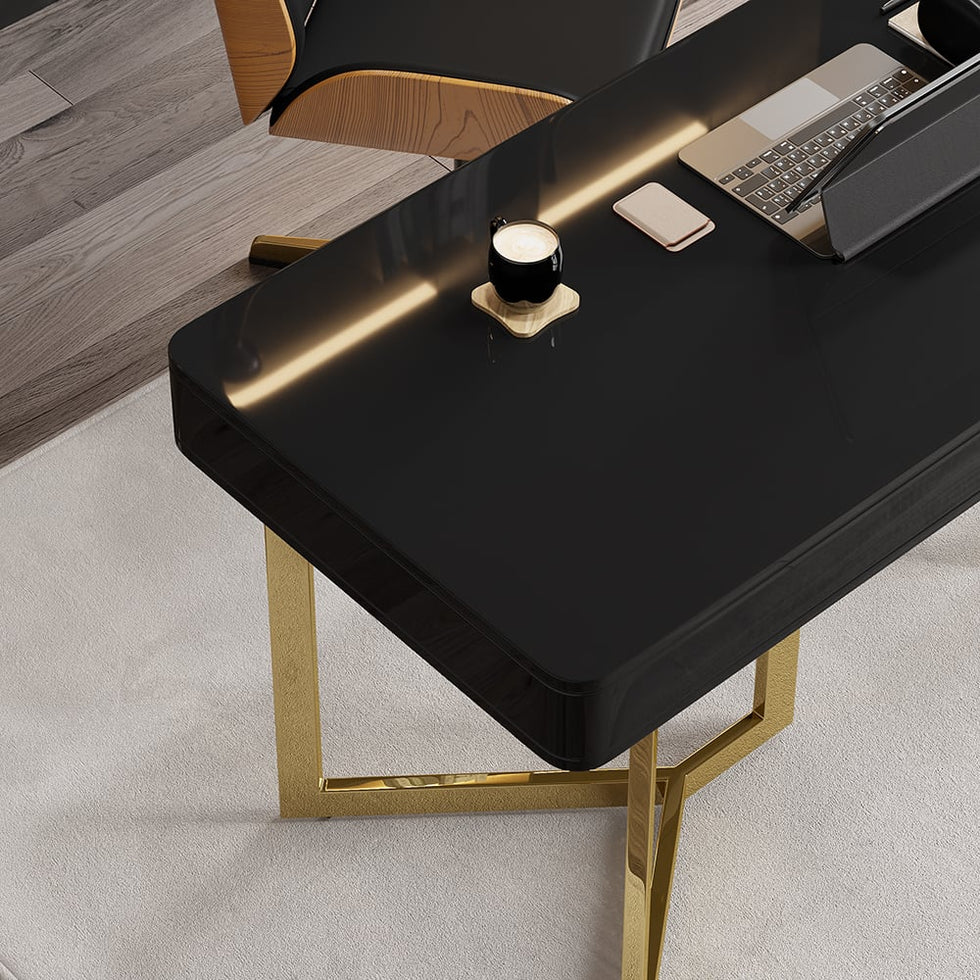 HMR - Modern 55" Office Desk with Gold Tripod Base