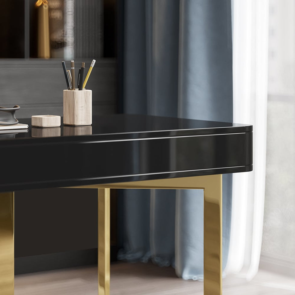 HMR - Modern 55" Office Desk with Gold Tripod Base
