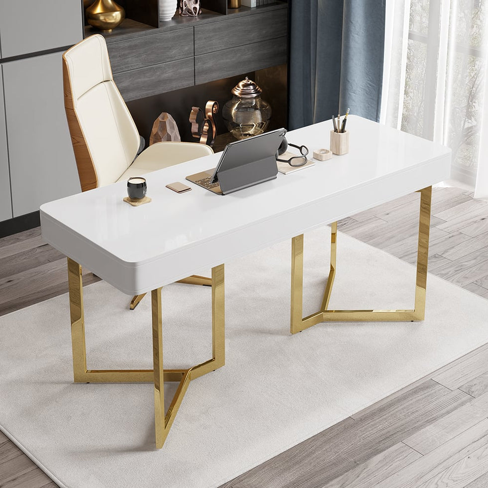 HMR - Modern 55" Office Desk with Gold Tripod Base