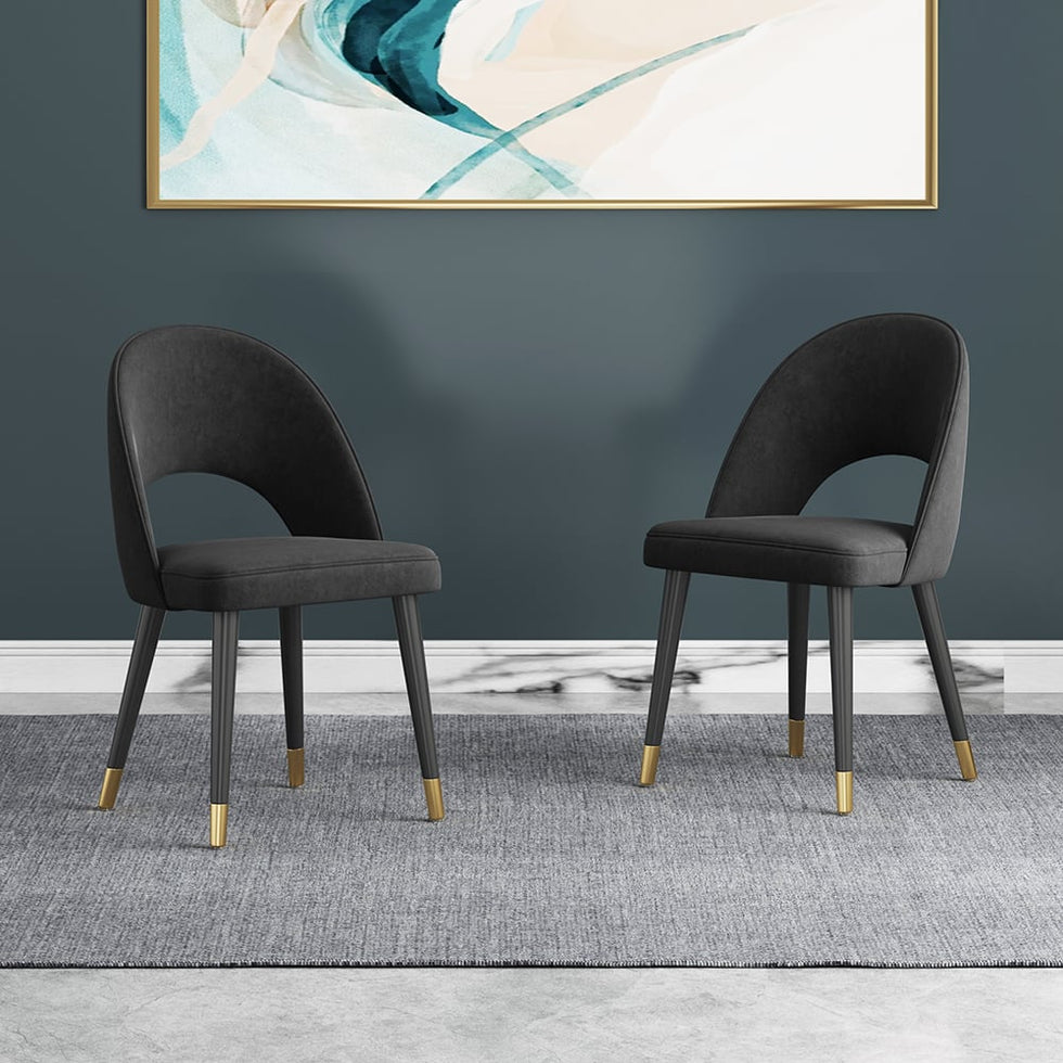 HMR - Modern Dining Chairs with Velvet Upholstery (Set of 2)