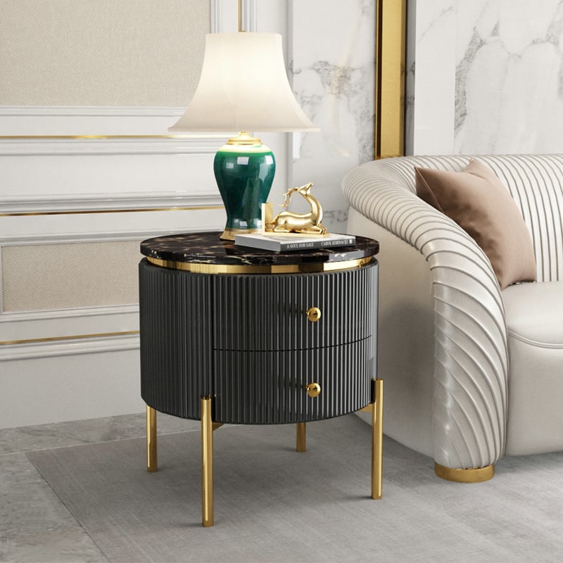  HMR Yelly Series 21" Round Side Table with Storage - Black/Gold