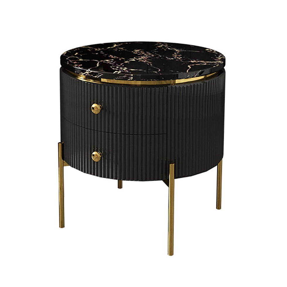  HMR Yelly Series 21" Round Side Table with Storage - Black/Gold