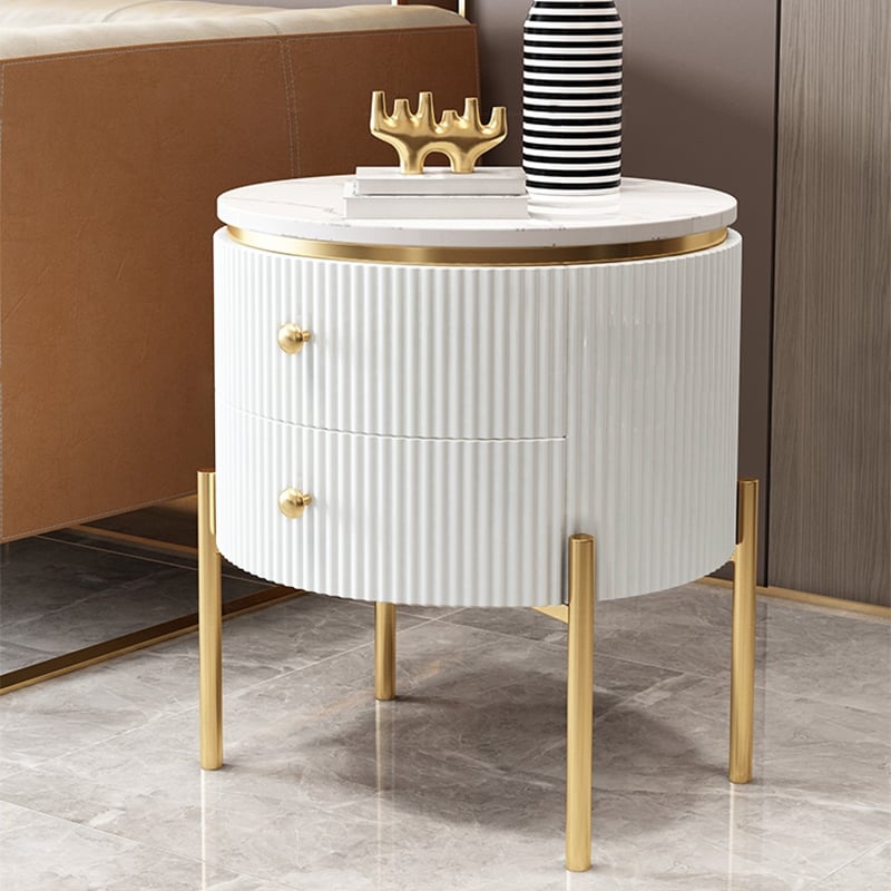 HMR Yelly Series 21" Round Side Table with Storage - White/Gold