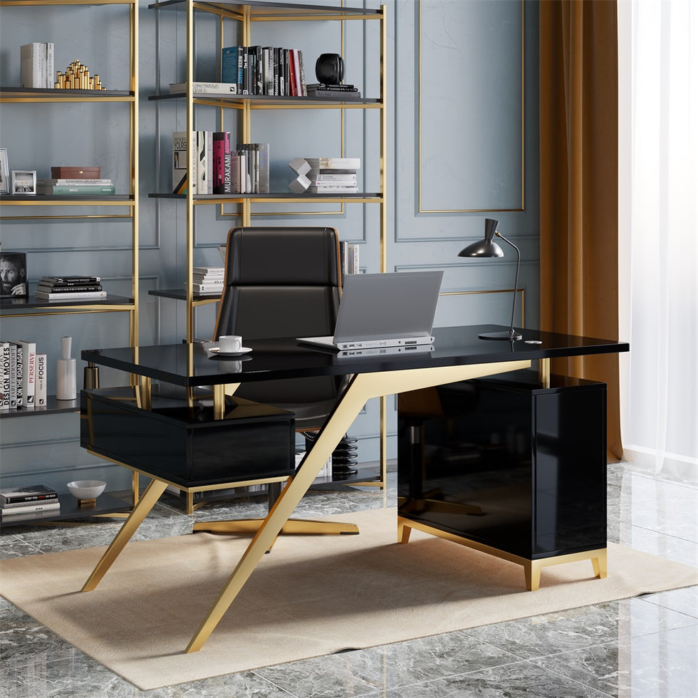 HMR - Hungled 55" Modern Office Executive Desk with Storage File Cabinet