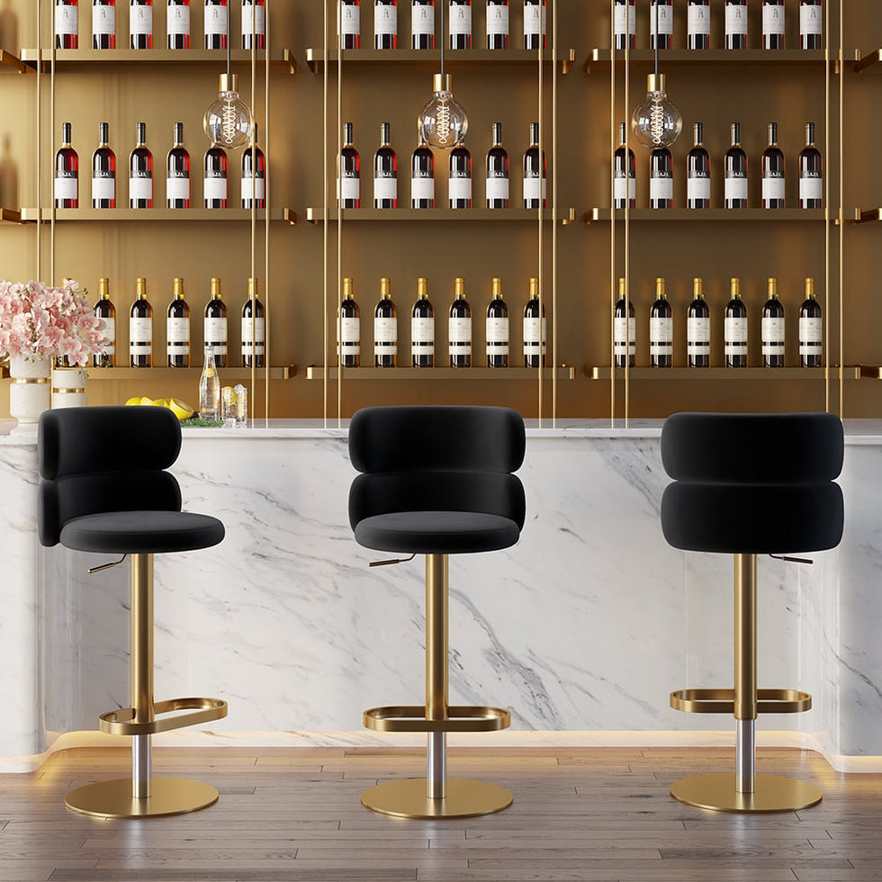 HMR - Affordable Luxury Modern Adjustable Swivel Bar Stools with Velvet Upholstery