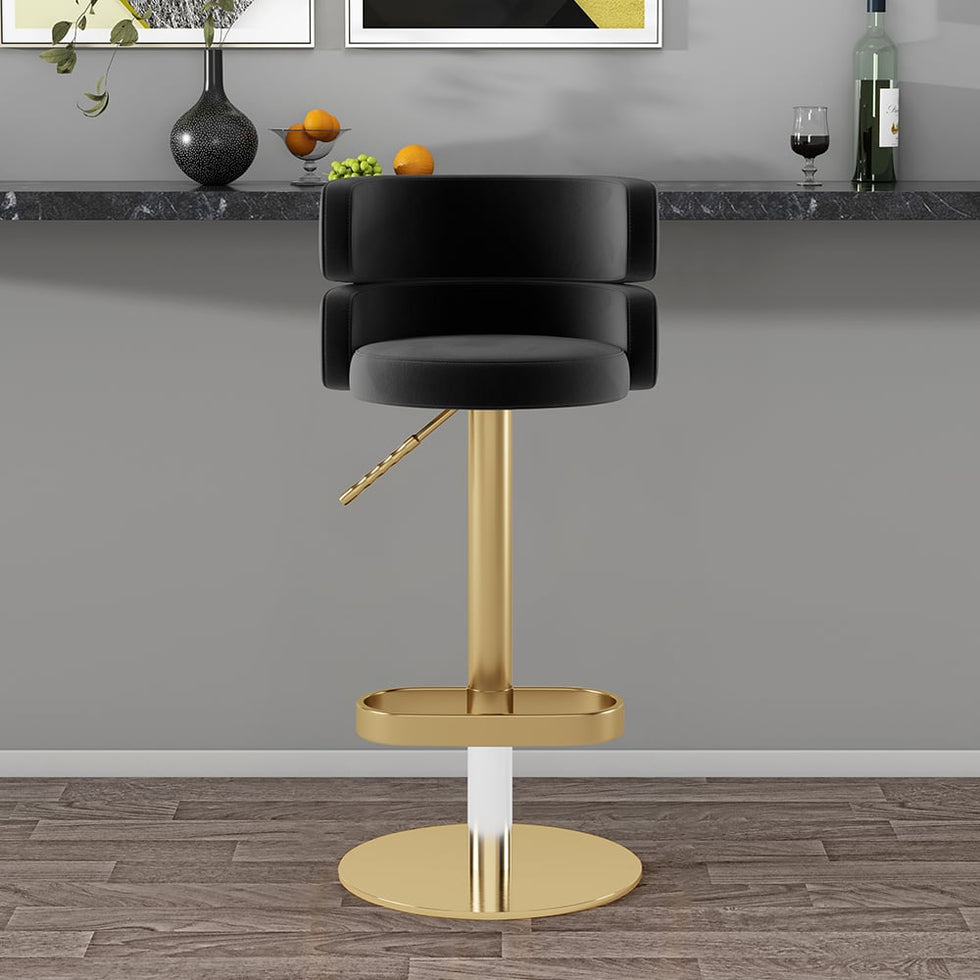 HMR - Affordable Luxury Modern Adjustable Swivel Bar Stools with Velvet Upholstery