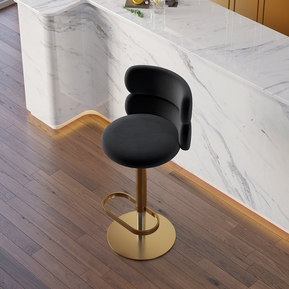 HMR - Affordable Luxury Modern Adjustable Swivel Bar Stools with Velvet Upholstery