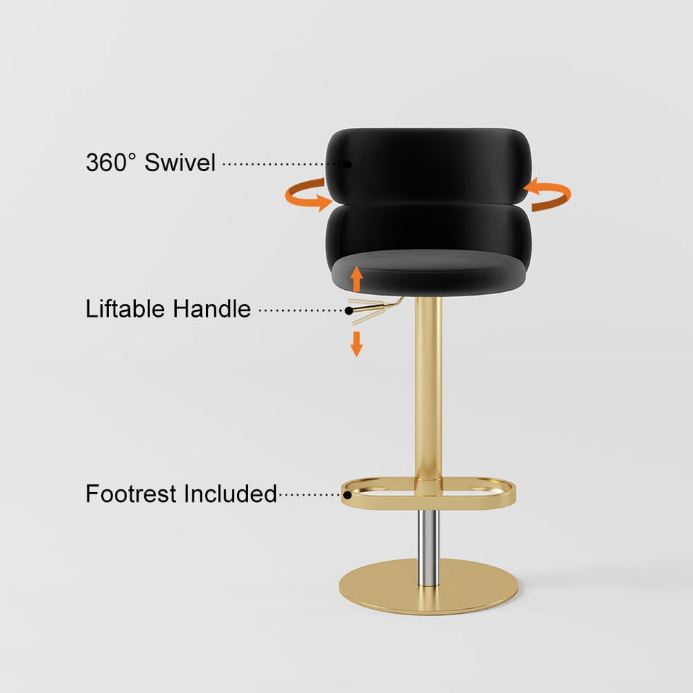 HMR - Affordable Luxury Modern Adjustable Swivel Bar Stools with Velvet Upholstery