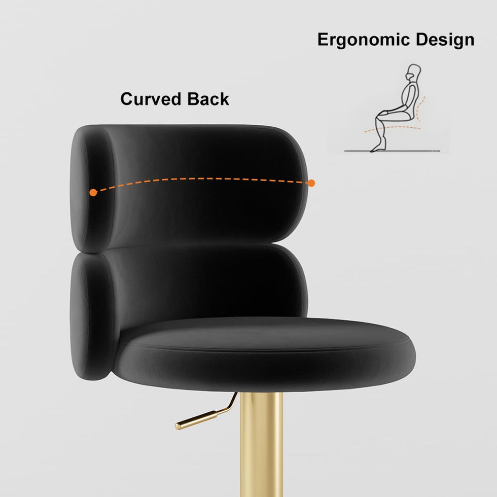 HMR - Affordable Luxury Modern Adjustable Swivel Bar Stools with Velvet Upholstery