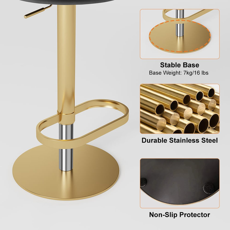 HMR - Affordable Luxury Modern Adjustable Swivel Bar Stools with Velvet Upholstery