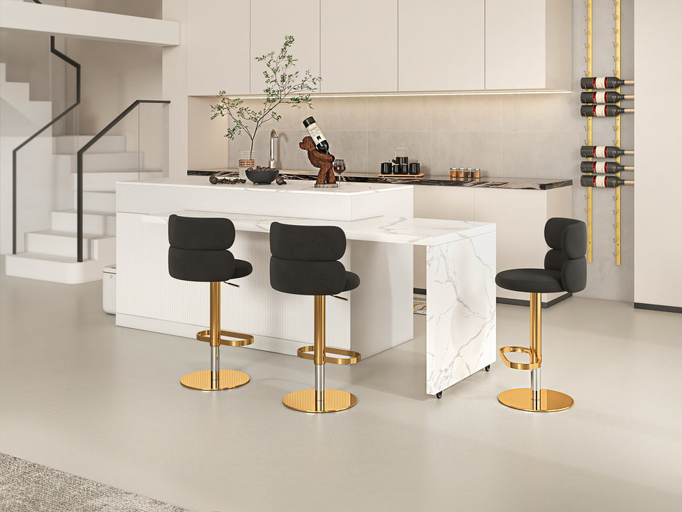 HMR - Affordable Luxury Modern Adjustable Swivel Bar Stools with Velvet Upholstery