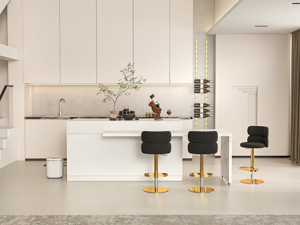 HMR - Affordable Luxury Modern Adjustable Swivel Bar Stools with Velvet Upholstery