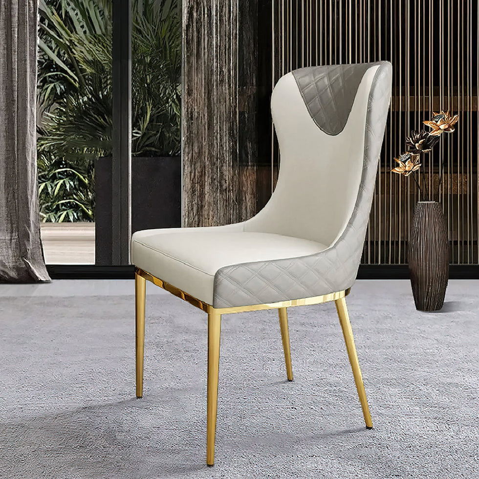 HMR - Modern Dining Chairs with White PU Leather Upholstery