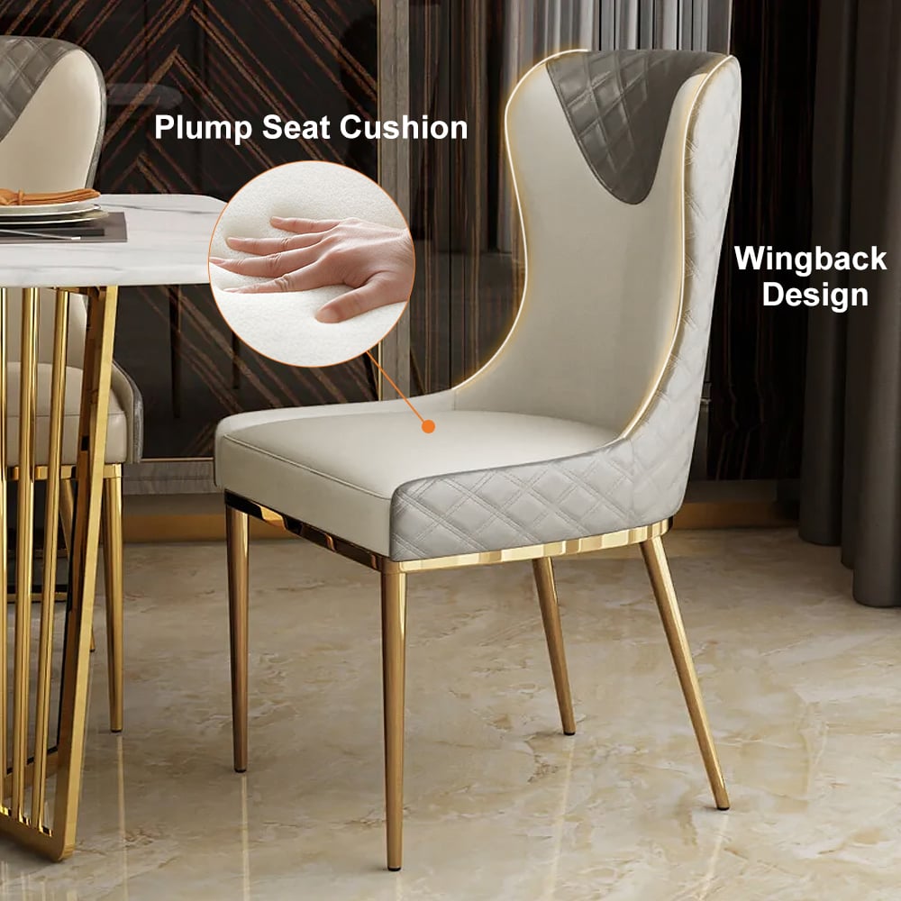 HMR - Modern Dining Chairs with White PU Leather Upholstery