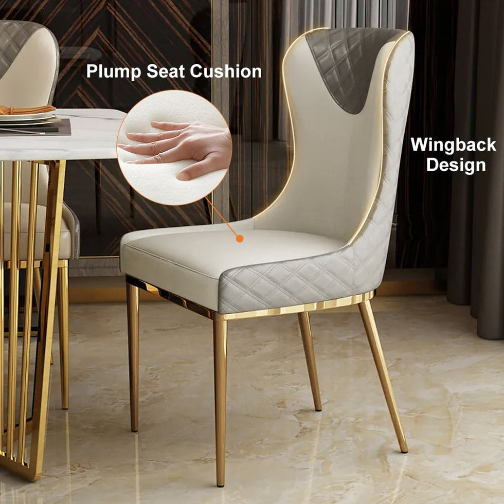 HMR - Modern Dining Chairs with White PU Leather Upholstery