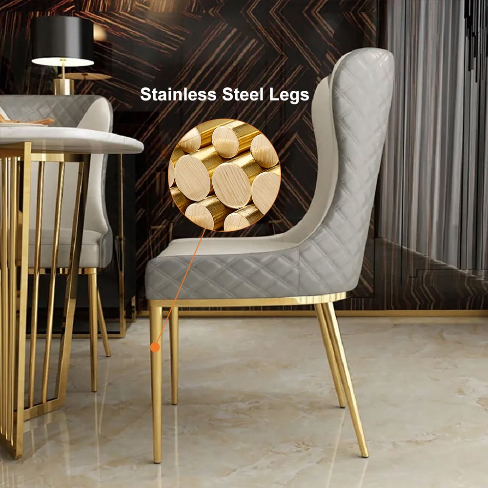HMR - Modern Dining Chairs with White PU Leather Upholstery