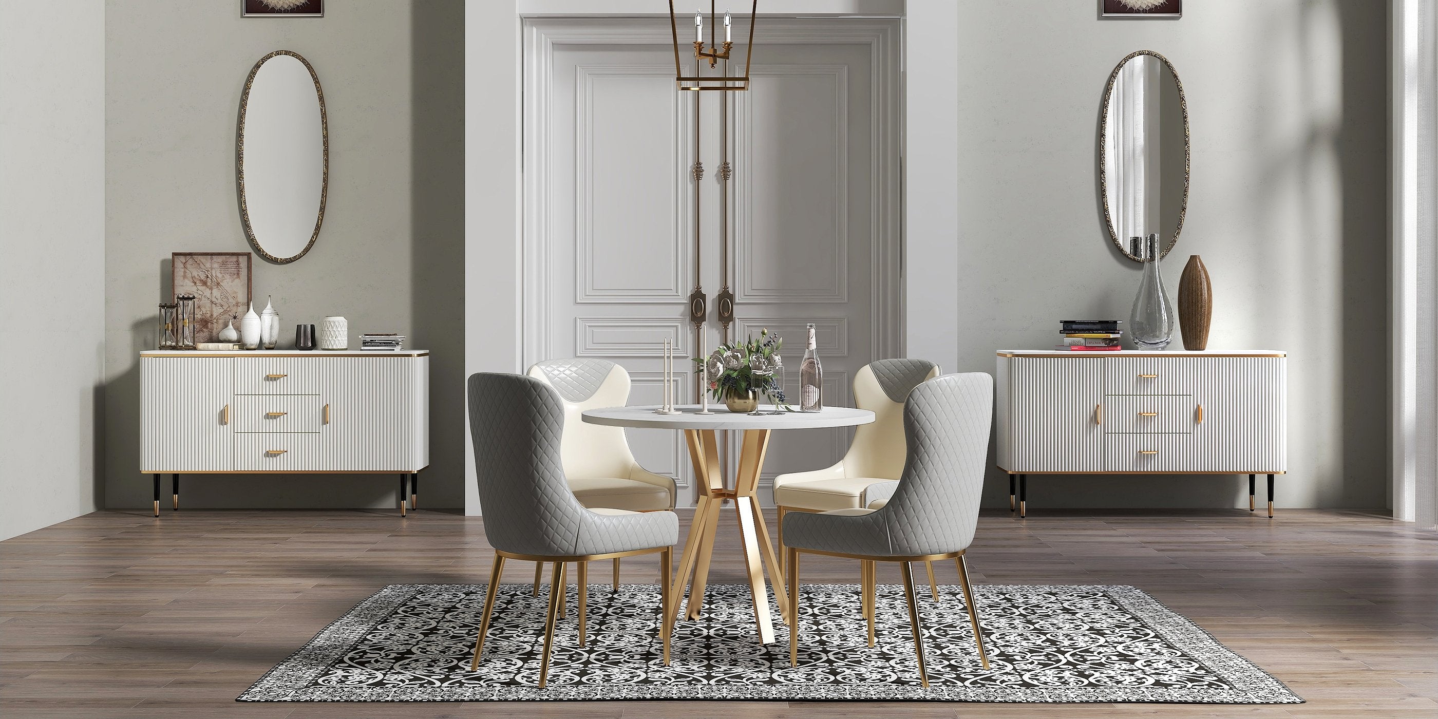 HMR - Modern Dining Chairs with White PU Leather Upholstery