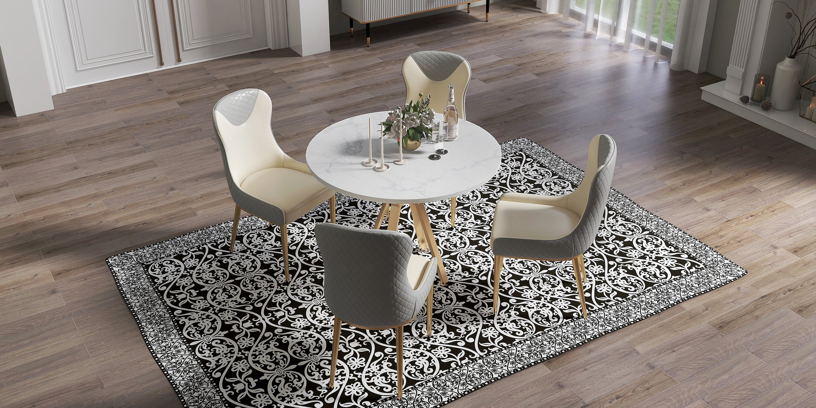 HMR - Modern Dining Chairs with White PU Leather Upholstery